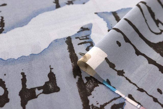 ジョーゼットプリント 和モダン書画調 うすいグレイ 表面感（江戸ッ子 210ya）